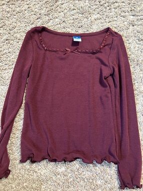 Kids Old Navy Burgundy Ribbed Long Sleeve Square-Neck Top